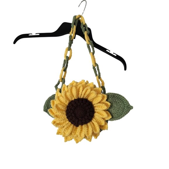 Handmade Crochet Handbag Sunflower Chain Handle Size Med Yellow Green - Picture 1 of 9